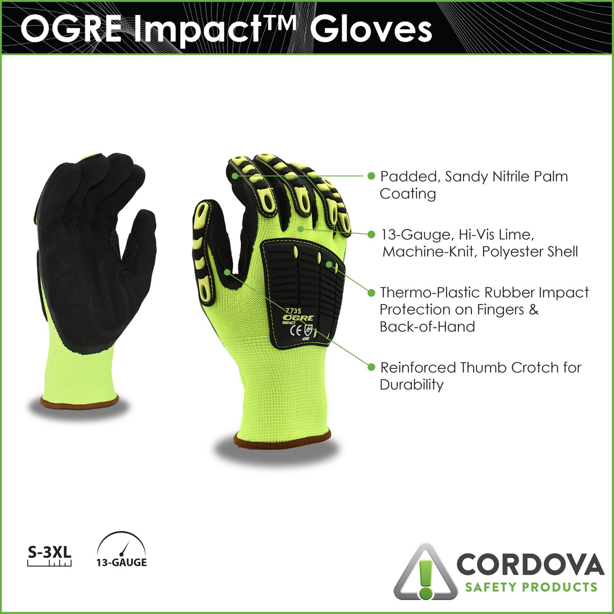 Cordova Ogre-impact™ 13-gauge, HI-VIS Lime P #7735 - 7735S image 5