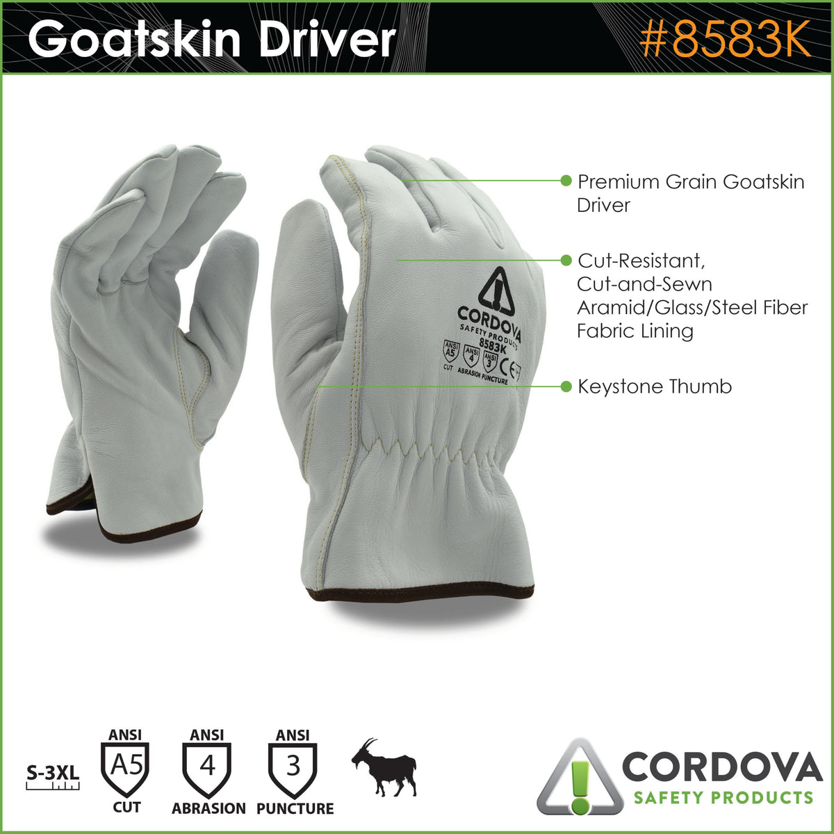 Cordova Premium Grain Goatskin Drivers Gloves, C #8583K - 8583KS image 2