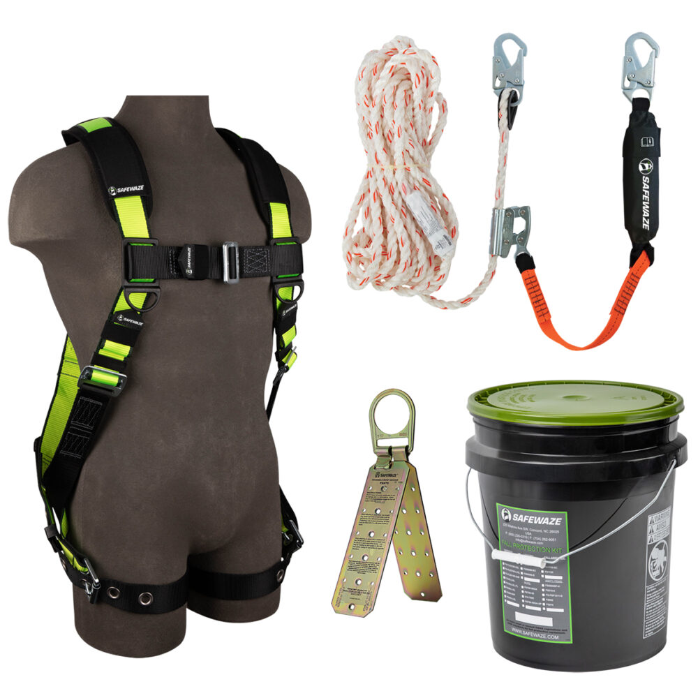 OSHA compliant roofers kit with harness and anchor
