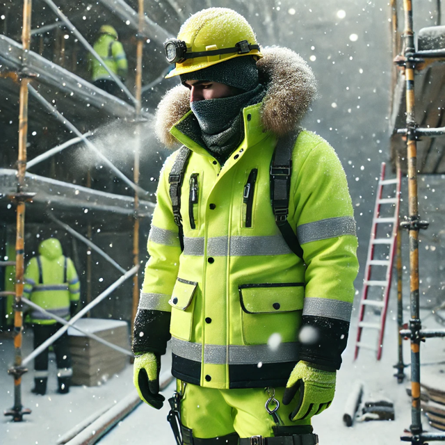 Construction workers wearing insulated jackets on winter jobsites