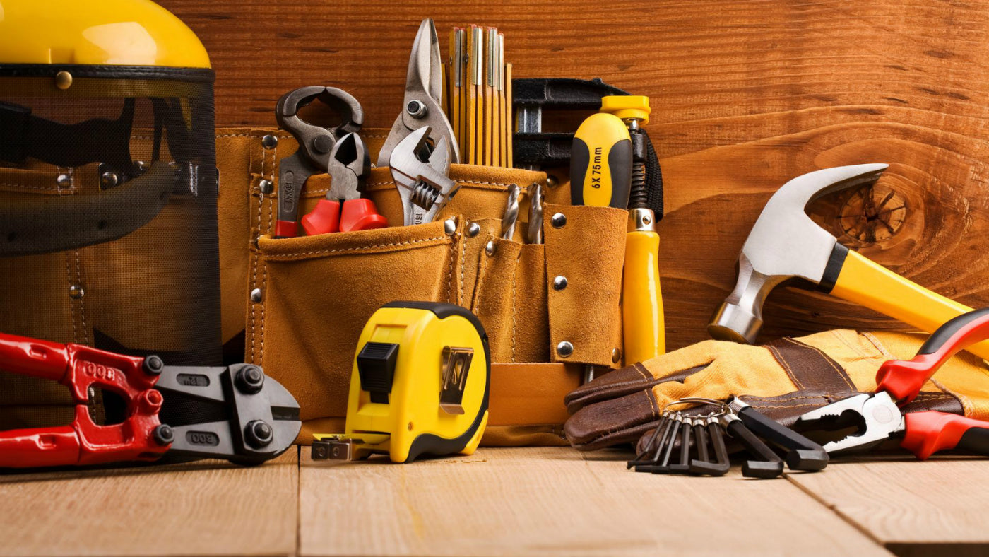 Construction tools and accessories used on jobsite
