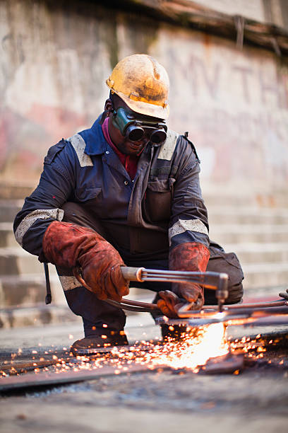 Leather welding gloves protecting hands during welding