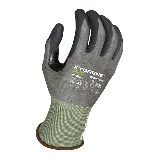 18g 100D Gray Kyorene Pro® Liner With Black HCT® Nano-Foam Nitrile Palm Coating, ANSI A3