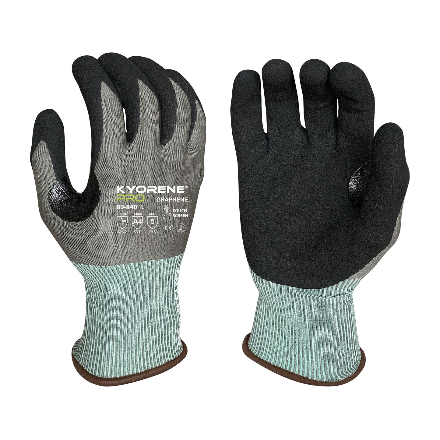 18g Gray Kyorene Pro® Liner With Black HCT® Micro Foam Nitrile Palm Coating, Thumbcrotch Reinforcement, Touch Screen, ANSI A4