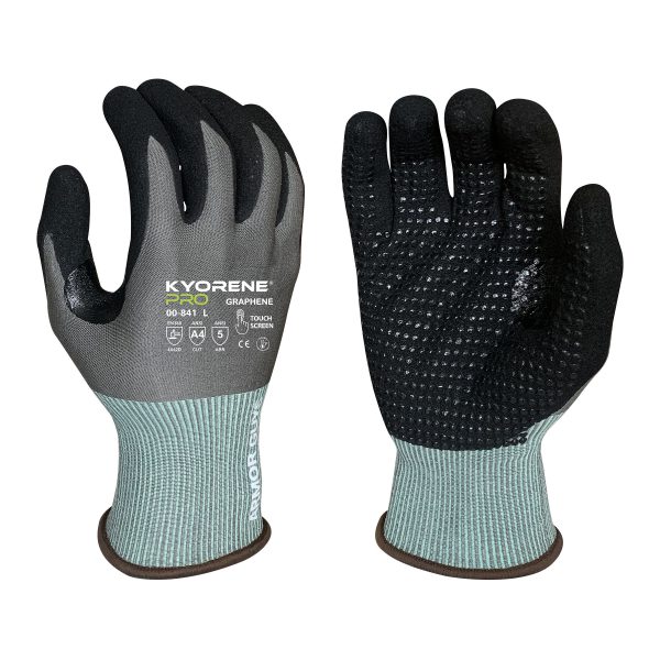 18g Gray Kyorene Pro® Liner With Black HCT® Micro Foam Nitrile Palm Coating With Dots, Thumbcrotch Reinforcement, Touch Screen, ANSI A4