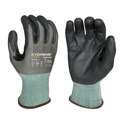 18g Gray Kyorene Pro® Liner With Black Nano-Foam Nitrile Palm Coating, Thumbcrotch Reinforcement, ANSI A4