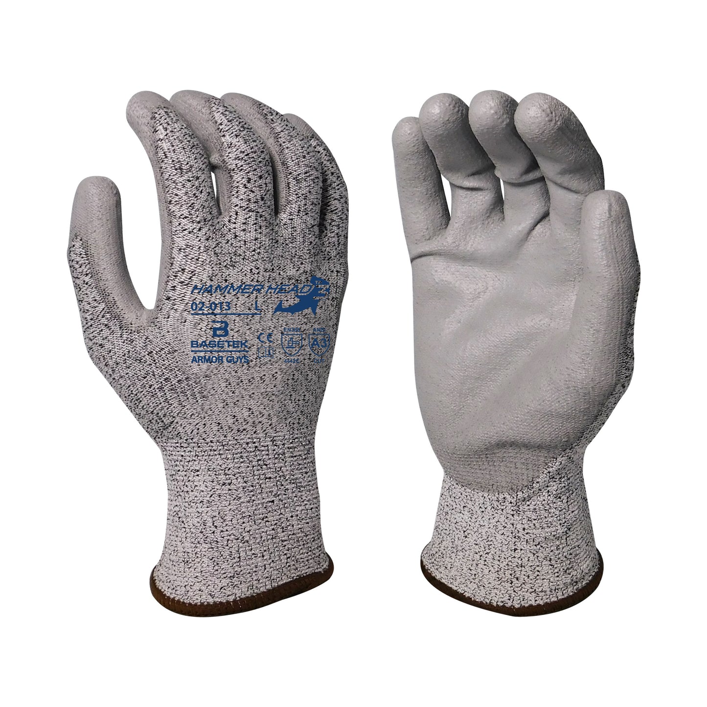 13g "Hammer Head 3" Salt & Pepper HDPE Liner With Gray PU Palm Coating, ANSI A3