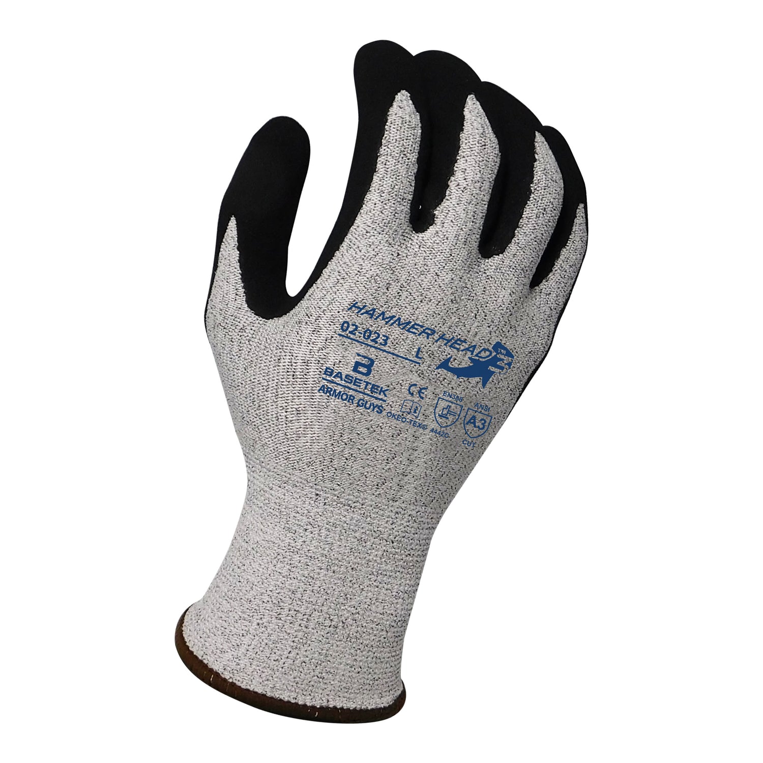 Armor Guys 02-023-XS 13g "Hammer Head 3" Salt & Pepper HDPE Liner Black Micro Foam Nitrile Palm Coating, ANSI A3 Workwear Apparel PPE