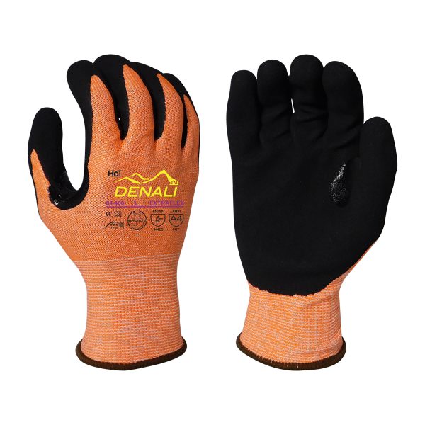 13g ExtraFlex® Cut Resistant Orange Engineered Liner With Black HCT® Micro Foam Nitrile Palm Coating And Nitrile Reinforced Thumb Crotch, ANSI A4