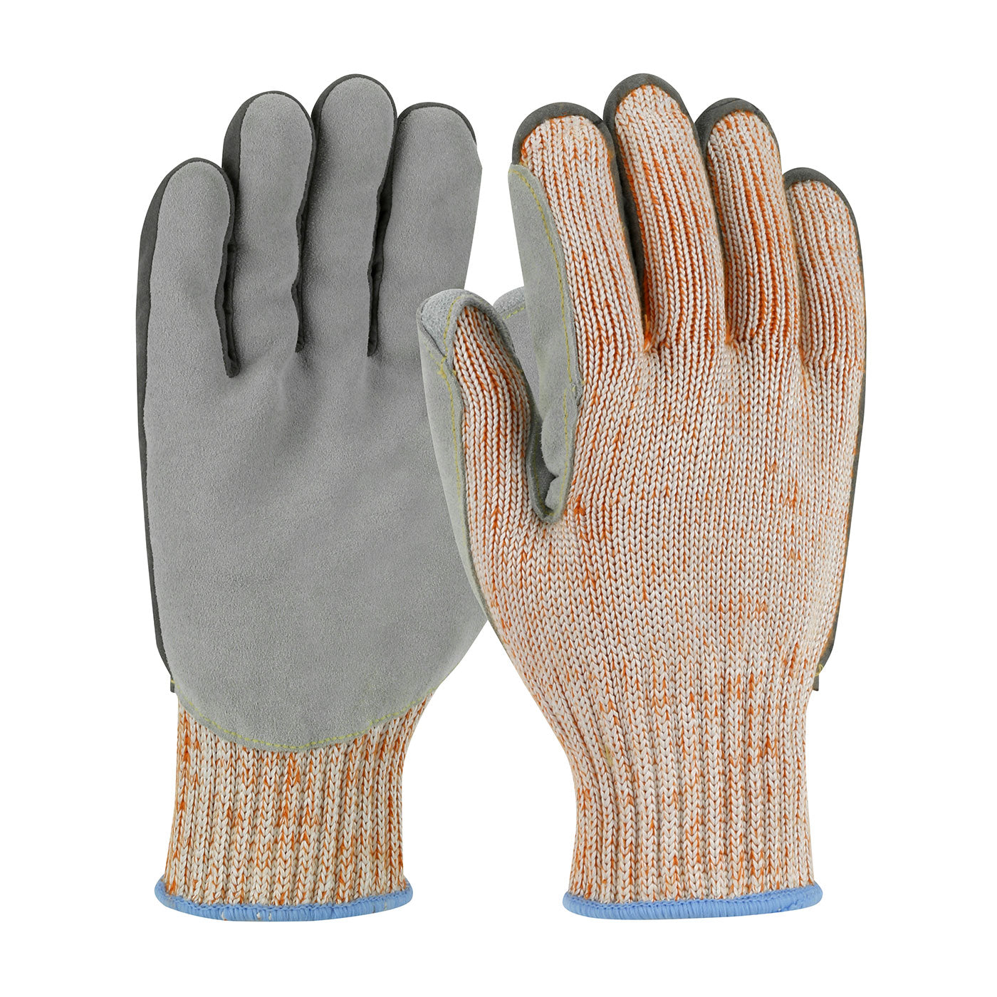 PIP 09-H550SLPV – Scrap King™ Seamless Knit A9 HPPE Blend Glove with Split Cowhide Leather Palm and Aramid Stitching - Vend-Ready