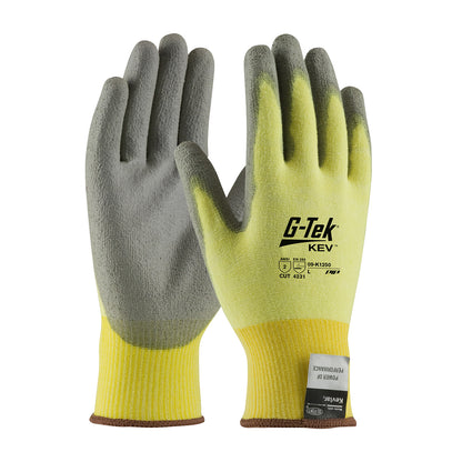 G-Tek® KEV™ Seamless Knit DuPont™ Kevlar® / Elastane Glove with Polyurethane Coated Flat Grip on Palm & Fingers - Vend-Ready