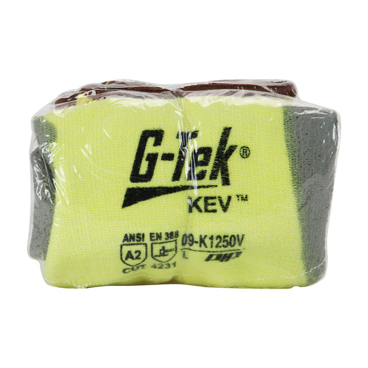 G-Tek® KEV™ Seamless Knit DuPont™ Kevlar® / Elastane Glove with Polyurethane Coated Flat Grip on Palm & Fingers - Vend-Ready