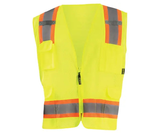 Occunomix Mesh Two-Tone Surveyor Vest W/Zipper Hi-Vis Safety Vests Orange S model ECO-ATRNSM-OS
