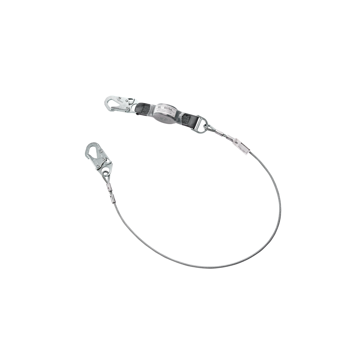 MSA V-SERIES Standard Shock Absorbing Lanyard - V-Series standard cable single-leg fixed energy absorbing lanyard, 6',36C small snaphooks, ANSI Z359.13-2013
