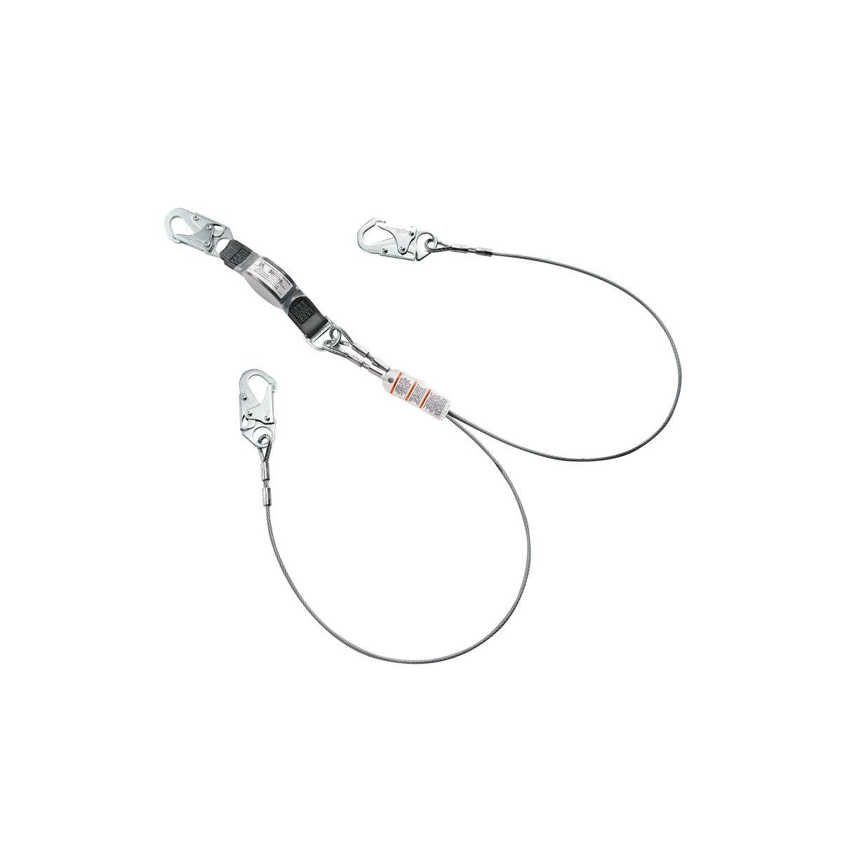 MSA V-SERIES Standard Shock Absorbing Lanyard - V-Series standard cable twin-leg fixed energy absorbing lanyard, 6',36C small snaphooks, ANSI Z359.13-2013
