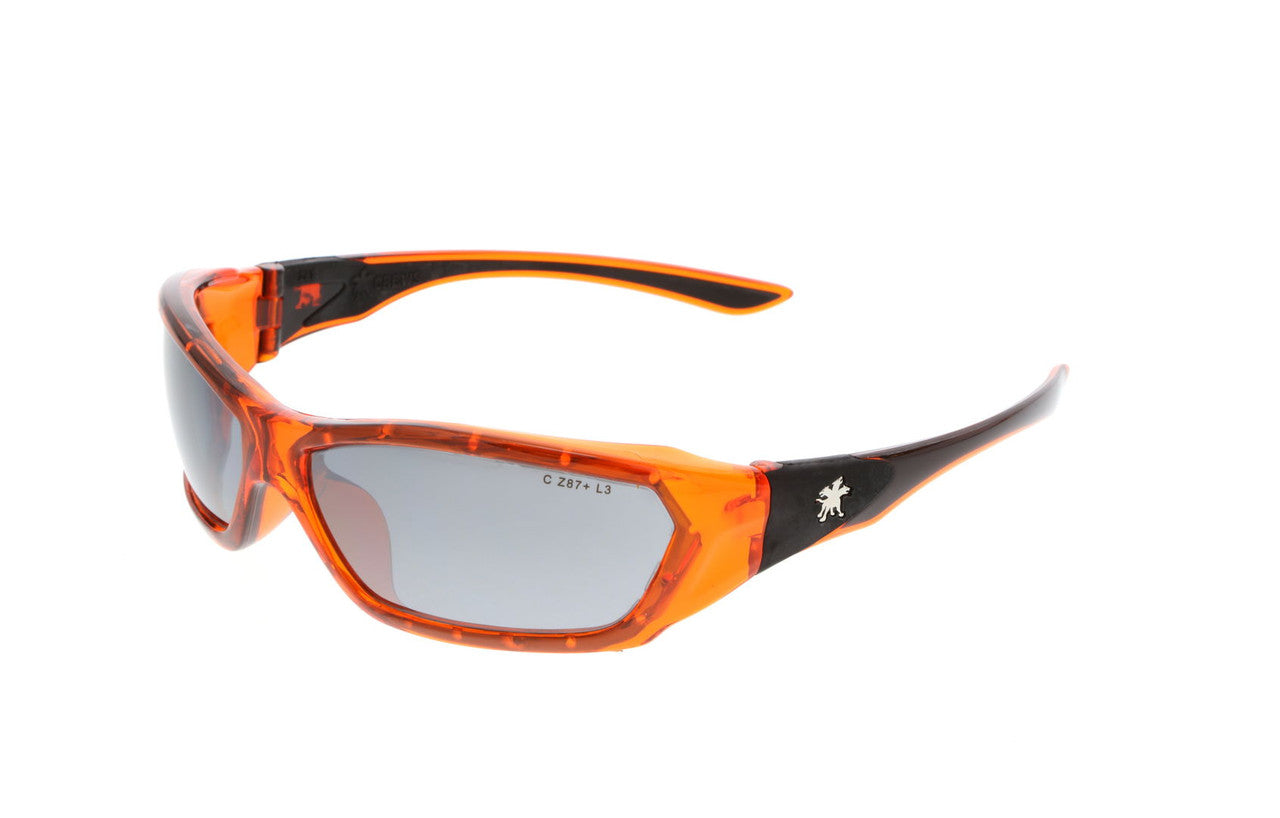 MCR Safety FF1 - ForceFlex® FF1 Series Crystal Orange Safety Glasses - Silver Mirror Lenses - Lenses Molded into Flexible TPU Frame - Flexible Full Frame Design Fits Average to Larger Facial Profiles — manufacturer image 2