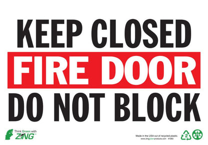 ZING Sign, Keep Fire Door Closed, 10X14, Adhesive - official Zing product image 1