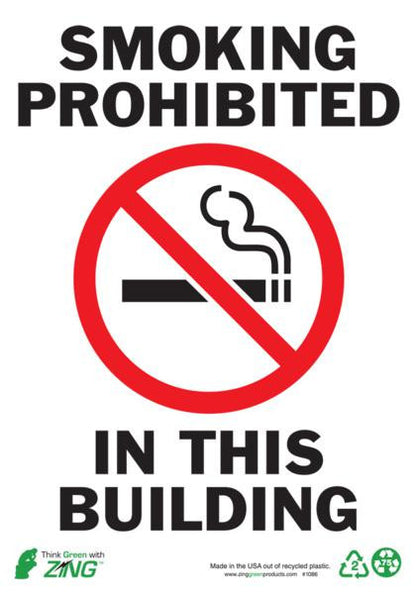 ZING Sign, Smoking Prohibited, 10X7, Adhesive - official Zing product image 1