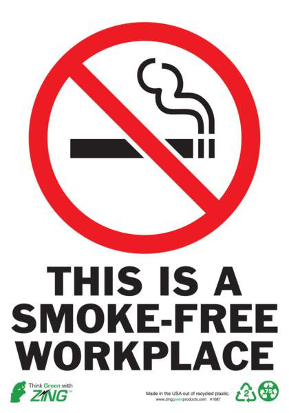 ZING Sign, Smokefree Workplace, 10X7, Adhesive - official Zing product image 1