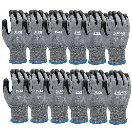 ZING Z-Force Cut Glove, 18G A6 Dark Grey Bio-Based Fiber/Hppe Shell Nitrile Palm Coating, Touchscreen