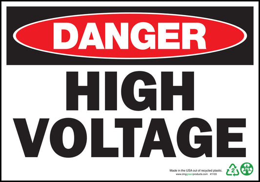 ZING Sign, Danger High Voltage, 7X10, Plastic - 1103