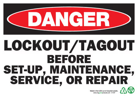 ZING Sign, Danger Lockout/Tagout, 7X10, Before Set Up, Maintenance, Or Repair, Adhesive