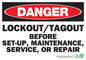 ZING Sign, Danger Lockout/Tagout, 10X14, Before Set Up, Maintenance, Or Repair, Adhesive
