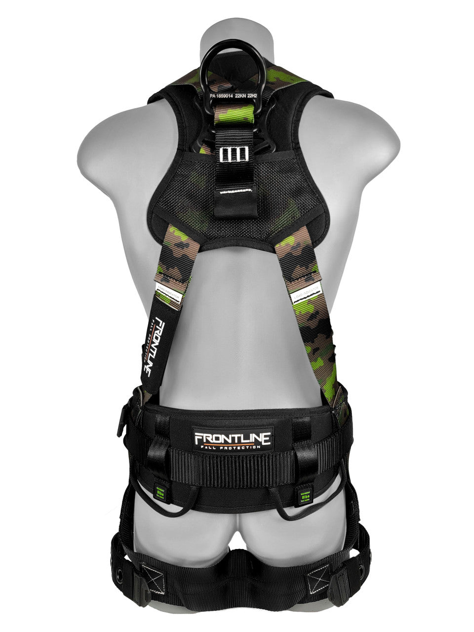 Frontline Fall 110CTB-S-CF 110CTB-CF Camouflage Full Body Harness with Aluminum Hardware and Suspension Trauma Straps – Polyurethane Worksite Safety & Industrial Supplies PPE
