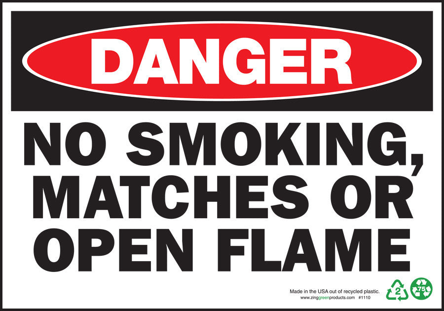 ZING Sign, Danger No Smoking, Matches Or Open Flame, 7X10, Aluminum - official Zing product image 2