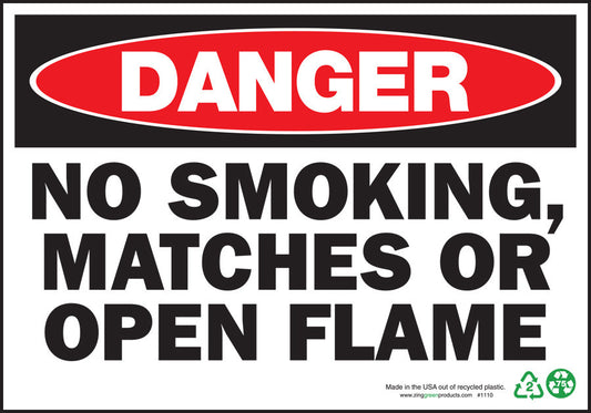 ZING Sign, Danger No Smoking, Matches Or Open Flame, 7X10, Aluminum - official Zing product image 2