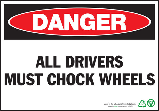 ZING Sign, Danger Chock Wheels, 7X10, Plastic - 1124