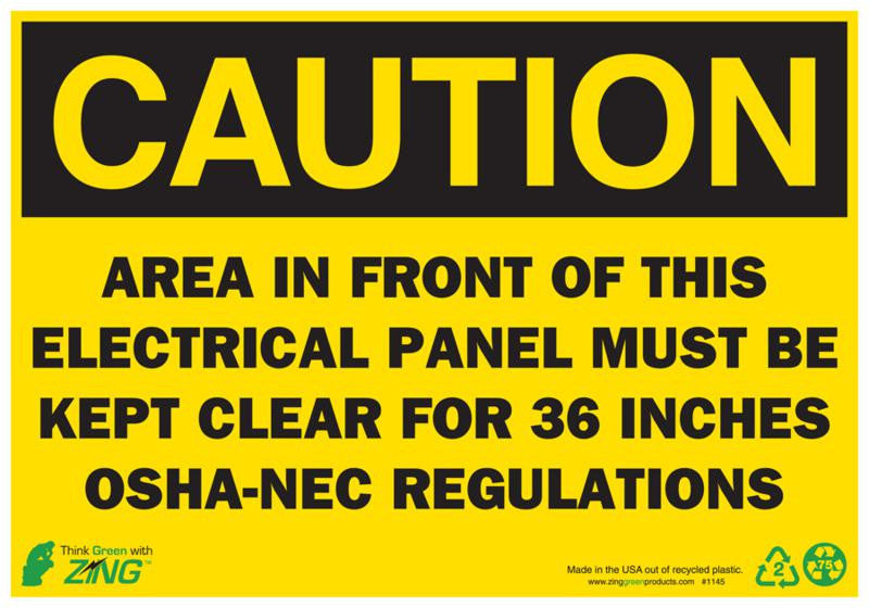 ZING Sign, Caution Electrical Panel, 7X10, Pl - 1145