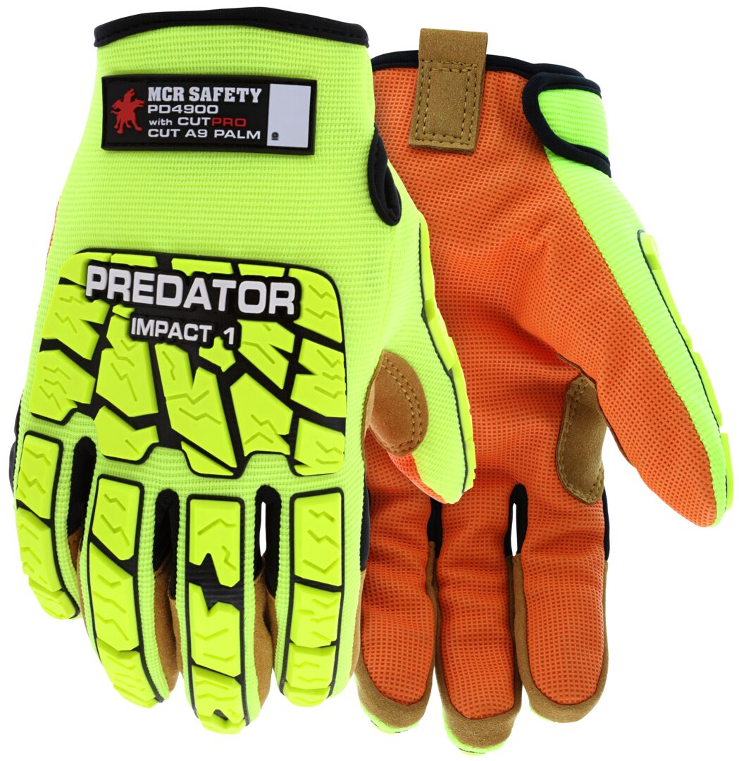 PD4900 - Predator® Mechanics Gloves - Hi-Vis Cut Resistant Work Gloves - Tire Tread TPR on Back, Fingers, and Thumb - Kevlar® Aramid Cut Resistant Palm Liner - Reinforced Thumb Crotch - ANSI/ISEA 105 Level 1 Hypodermic Needle Puncture Resistance Palm