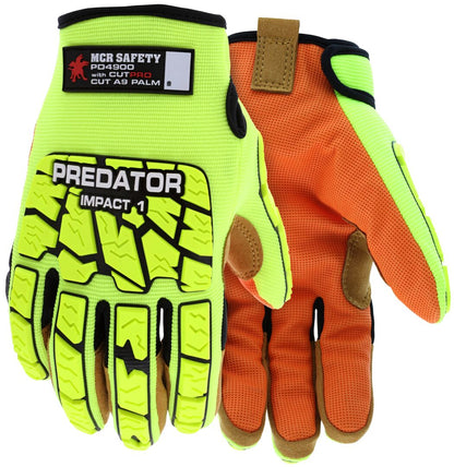 PD4900 - Predator® Mechanics Gloves - Hi-Vis Cut Resistant Work Gloves - Tire Tread TPR on Back, Fingers, and Thumb - Kevlar® Aramid Cut Resistant Palm Liner - Reinforced Thumb Crotch - ANSI/ISEA 105 Level 1 Hypodermic Needle Puncture Resistance Palm