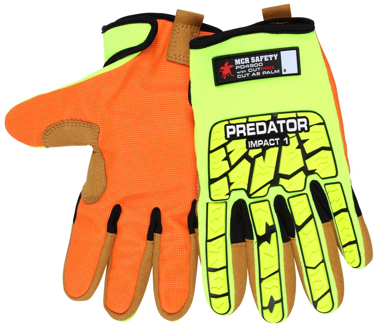 PD4900 - Predator® Mechanics Gloves - Hi-Vis Cut Resistant Work Gloves - Tire Tread TPR on Back, Fingers, and Thumb - Kevlar® Aramid Cut Resistant Palm Liner - Reinforced Thumb Crotch - ANSI/ISEA 105 Level 1 Hypodermic Needle Puncture Resistance Palm