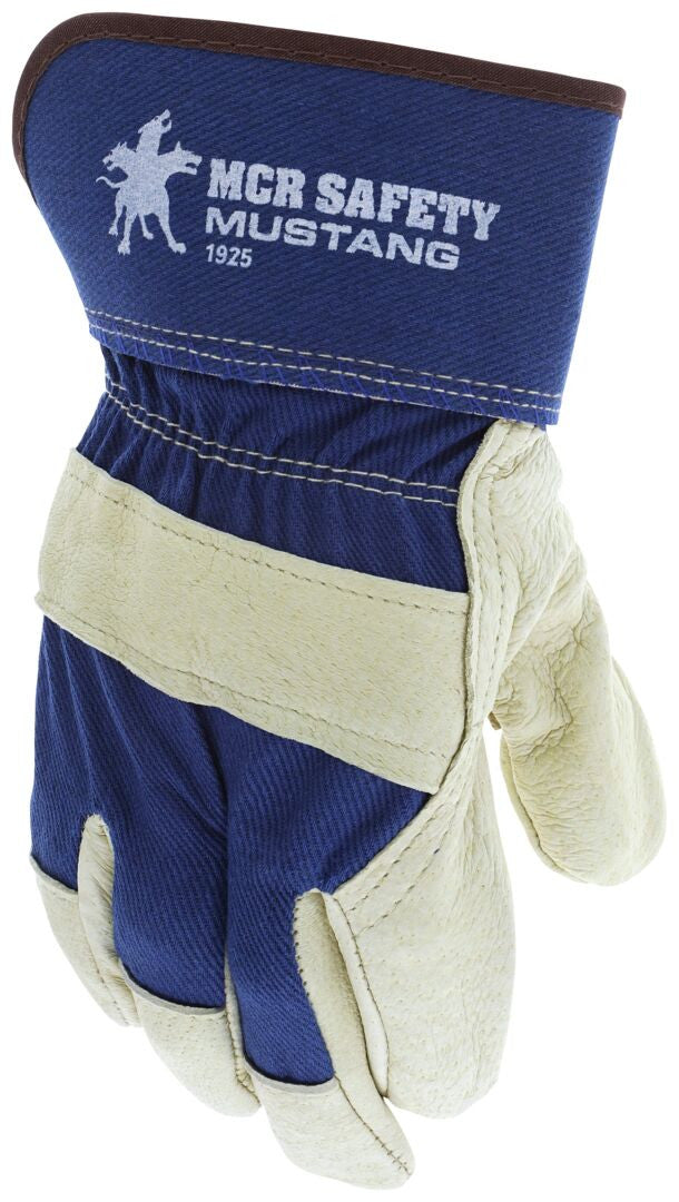 1925 - Mustang Series - Leather Palm Work Gloves - Premium A Grain Pigskin - 2.5-Inch Rubberized Safety Cuff