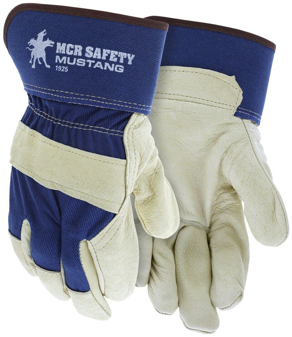 1925 - Mustang Series - Leather Palm Work Gloves - Premium A Grain Pigskin - 2.5-Inch Rubberized Safety Cuff
