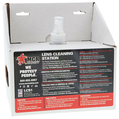 MCR Safety LCS1 - Lens Cleaning Station - 8 Ounce Cleaning Solution in Pump Bottle - 2 Boxes of 300 Tissues - For Plastic, Polycarbonate, and Glass Lenses