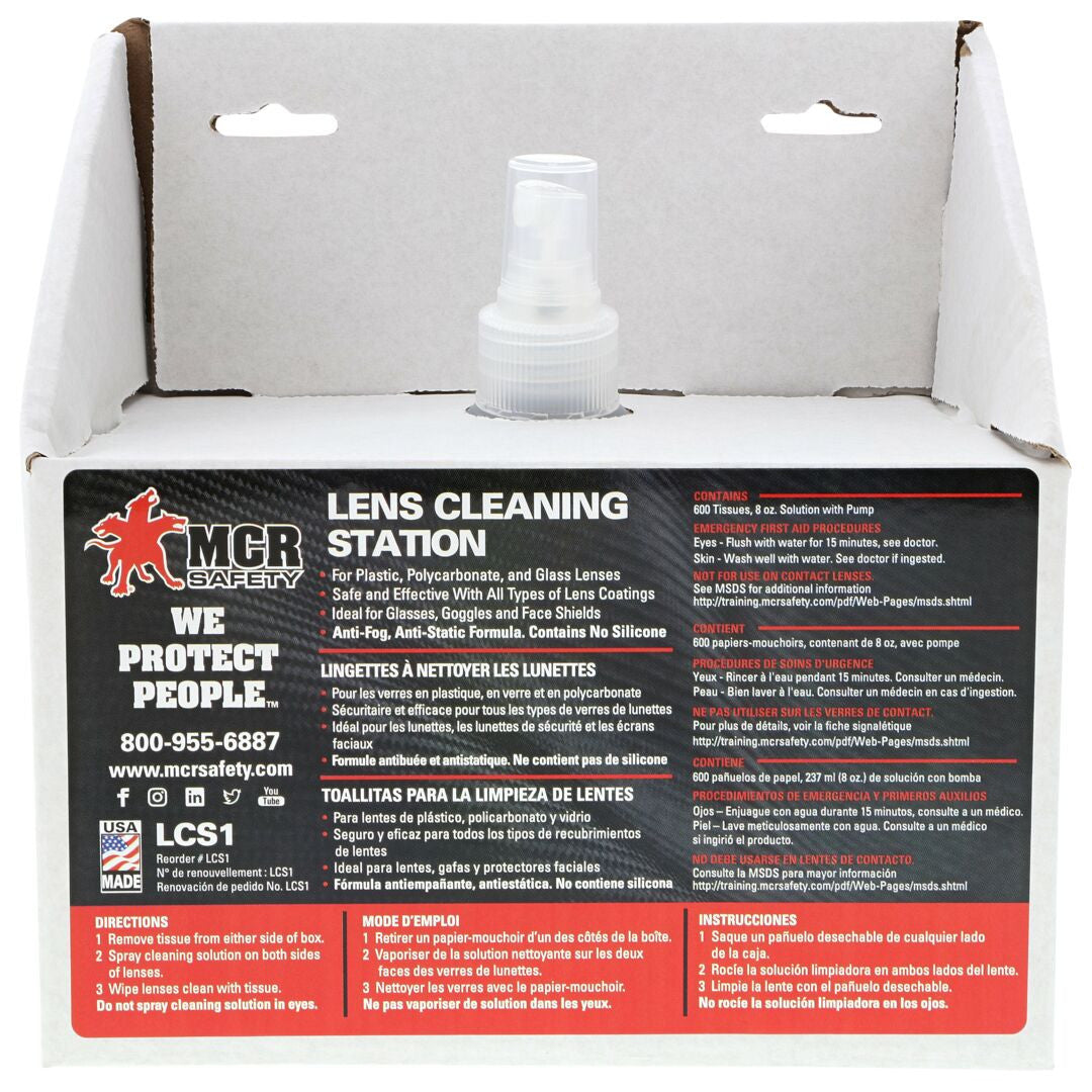MCR Safety LCS1 - Lens Cleaning Station - 8 Ounce Cleaning Solution in Pump Bottle - 2 Boxes of 300 Tissues - For Plastic, Polycarbonate, and Glass Lenses — manufacturer image 2