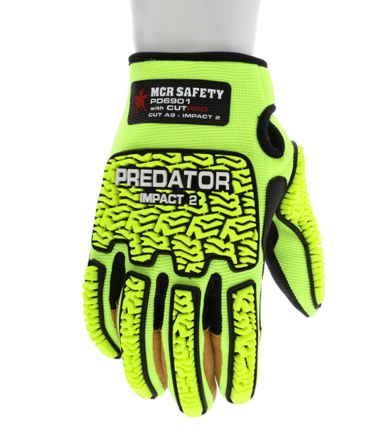 PD6901 - Predator® Mechanics Gloves - Hi-Visibility and Cut Resistant Work Gloves - Tire Tread TPR on Back, Fingers, and Thumb - 360° HyperMax® HPPE Cut Resistant Liner - MAXGrid™ Pattern Palm for Dry, Wet, or Oily Grip