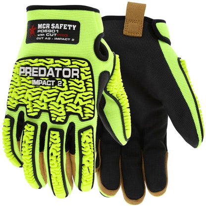 PD6901 - Predator® Mechanics Gloves - Hi-Visibility and Cut Resistant Work Gloves - Tire Tread TPR on Back, Fingers, and Thumb - 360° HyperMax® HPPE Cut Resistant Liner - MAXGrid™ Pattern Palm for Dry, Wet, or Oily Grip