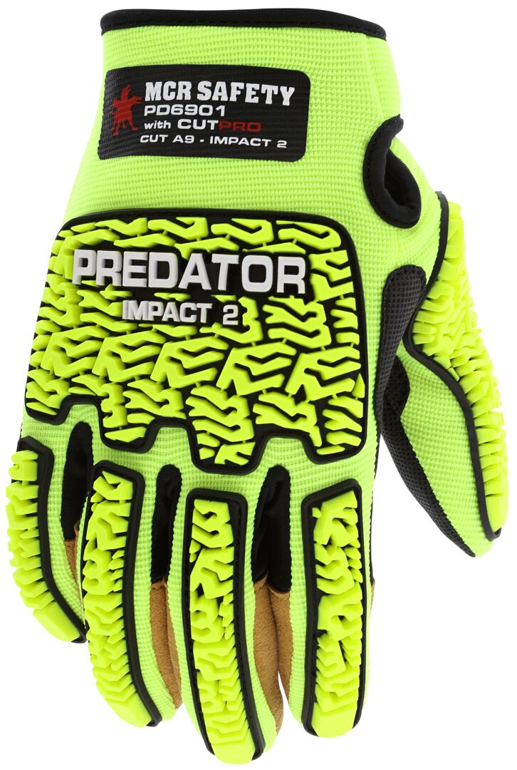 PD6901 - Predator® Mechanics Gloves - Hi-Visibility and Cut Resistant Work Gloves - Tire Tread TPR on Back, Fingers, and Thumb - 360° HyperMax® HPPE Cut Resistant Liner - MAXGrid™ Pattern Palm for Dry, Wet, or Oily Grip