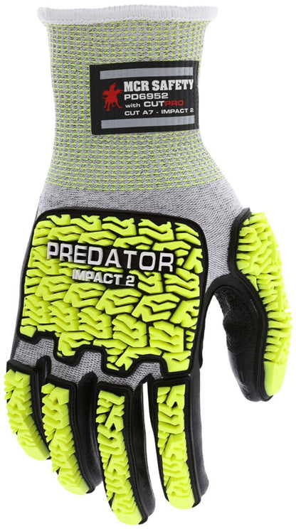 PD6952 - Predator® Mechanics Work Gloves - Hi-Visibility Impact Resistant Work Gloves - Cut Resistant HyperMax® HPPE Shell - Tire Tread TPR on Back, Fingers, and Thumb - Bi-polymer Coated Palm and Fingers - Reinforced Thumb Crotch for Prolonged Wear