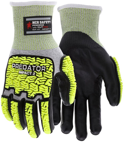PD6952 - Predator® Mechanics Work Gloves - Hi-Visibility Impact Resistant Work Gloves - Cut Resistant HyperMax® HPPE Shell - Tire Tread TPR on Back, Fingers, and Thumb - Bi-polymer Coated Palm and Fingers - Reinforced Thumb Crotch for Prolonged Wear