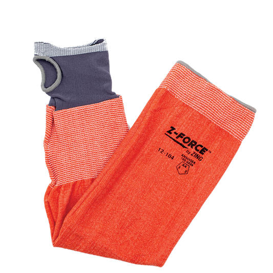 Z-Force Cut-Resistant Sleeve, 18 Gauge ANSI A4 Orange HPPE Sleeve with Thumbhole 18" Length 12-104 - official Zing product image 1