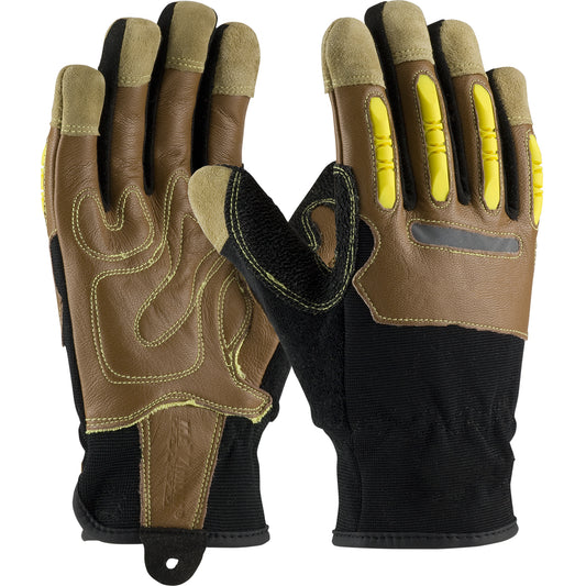 PIP 120-4100 – Goatskin Leather Palm Glove with Leather/Fabric Back and A4 Kevlar® Blend Lining - TPR Finger Guards