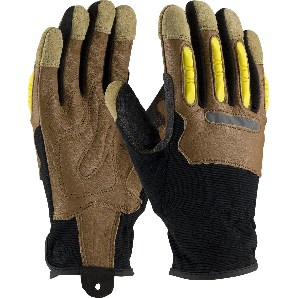 PIP 120-4200 – Goatskin Leather Palm Glove with Leather/Fabric Back and TPR Finger Guards
