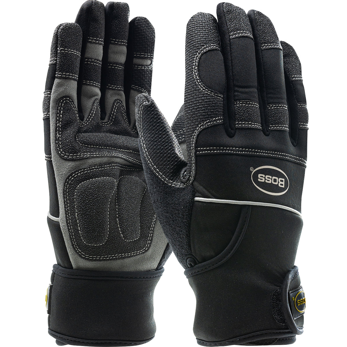 Boss® Synthetic Leather Palm with PVC Sandy Grip Patches and Anti-Vibration Pads - Neoprene Wraparound Wrist