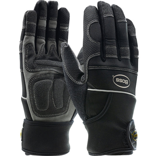 Boss® Synthetic Leather Palm with PVC Sandy Grip Patches and Anti-Vibration Pads - Neoprene Wraparound Wrist