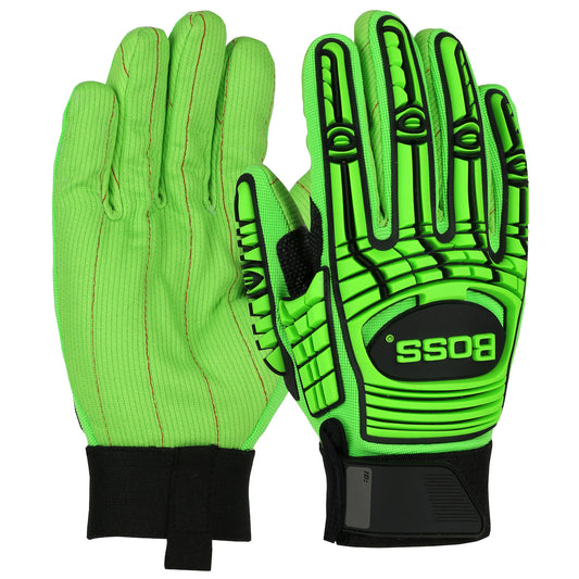 Boss® Green Corded Cotton Palm and Spandex Back – TPR Impact Protection